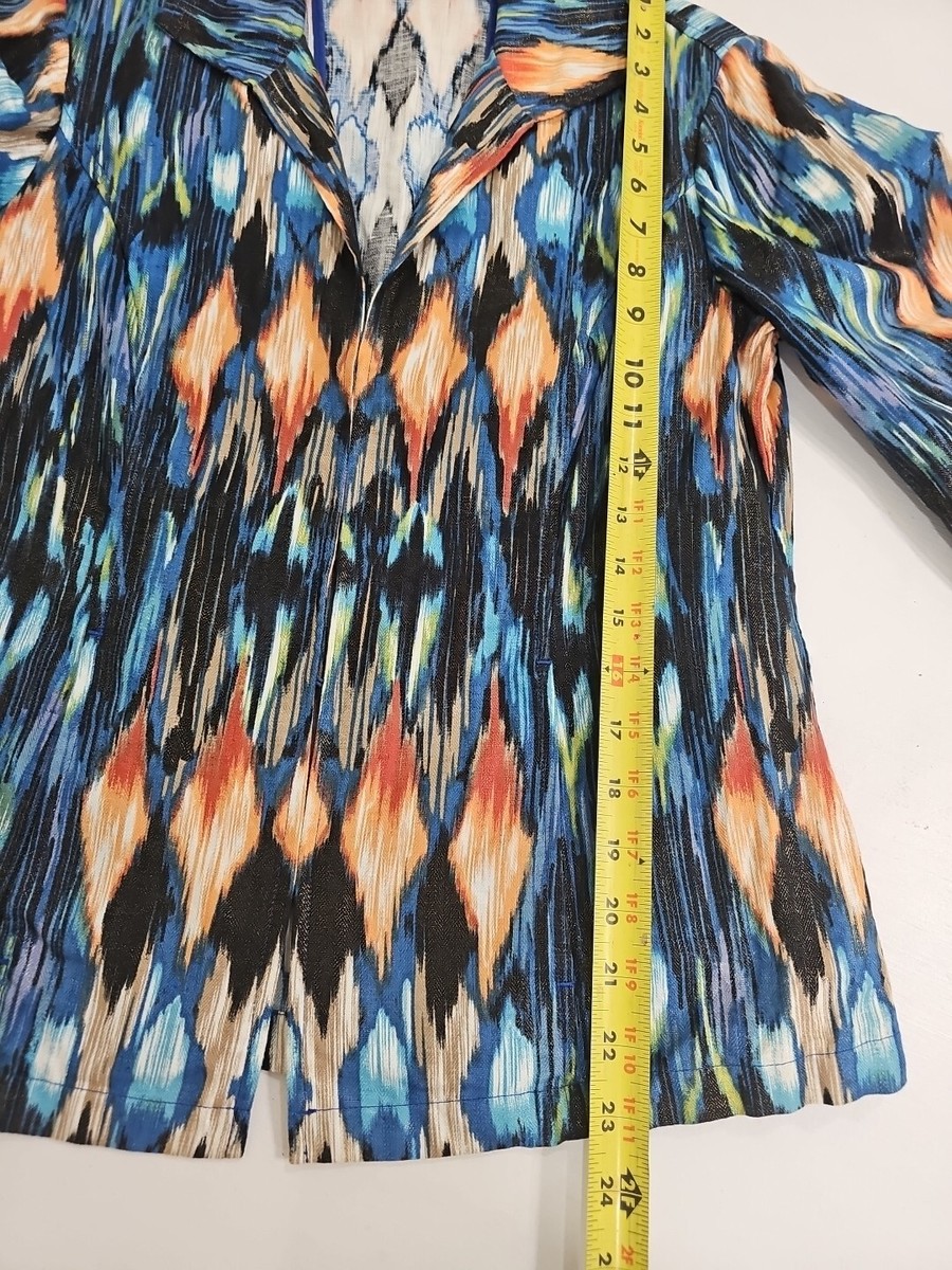 Chico's パッチワークジャケット サイズ3 Chicos Jacket 3/4 Sleeve Multi Color Print Notch Front Sz 1