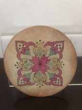 Vintage Leather Hand Painted Coaster 4 3/4