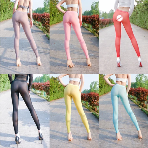 Pantaloni lunghi donna trasparenti elasticizzati trasparenti ultra sottili leggings skinny - Foto 3 di 23