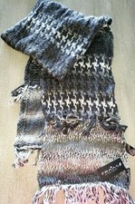 FRAAS CHARCOAL gray white WINTER SCARF NEW NWT fringe trim 68 inch x 12 inch PRE