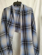 Nordstrom Wool blue striped plaid scarf