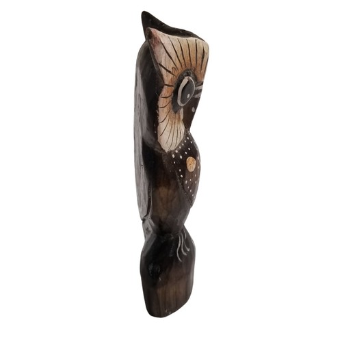 Wood Owl Hand Carved Figurine Statue Figure Rustic Woodland Bohemian Bird Nature - Picture 3 of 8