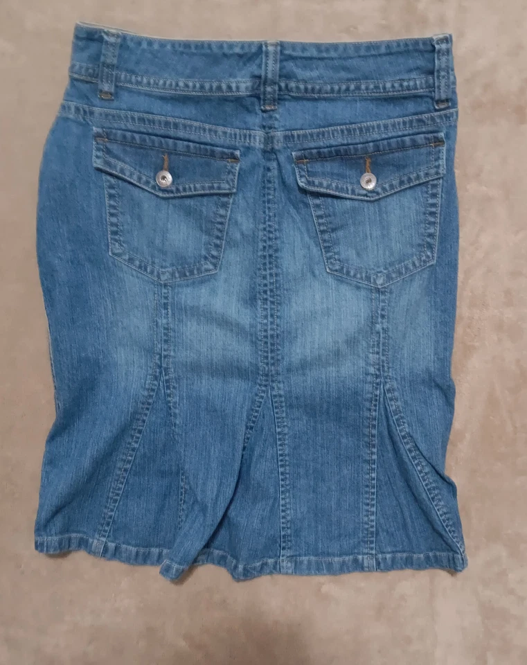 Falda Gloria Vanderbilt para mujer talla 8 azul denim bolsillos traseros Foto 2 de 3