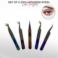 Eyelash Tweezer Set 5 Pcs Japanese Stainless Steel Lash Tweezer for False Lashes