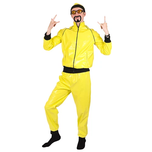 Mens Ali G Costume Rapper Yellow Suit 80s 1980s Adults Hip Hop Glasses Moustache - Picture 15 of 22
