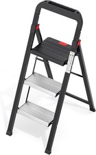 Urackify 3 Step Ladder with Tool Tray, Folding Step Stool with Aluminum Non-Slip