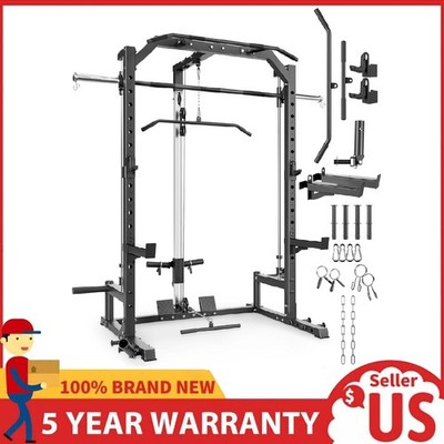 Smith Machine Power Cage Squat Rack with Barbell Bar, Cable System, LAT Pulldown