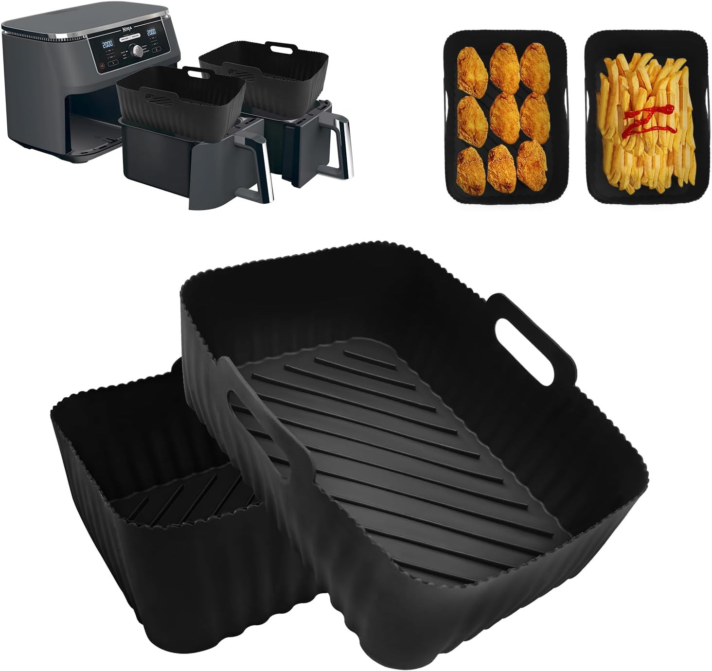 Silicone Air Fryer Liners, 2Pcs Reusable Air Fryer Silicone Liners for Ninja Foo