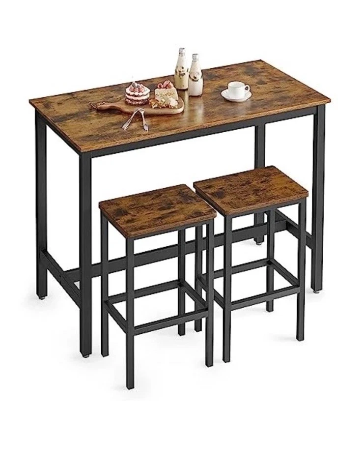 Juego de mesa de bar VASAGLE, con 2 taburetes de bar en marrón rústico y negro ULBT15X Foto 2 de 4