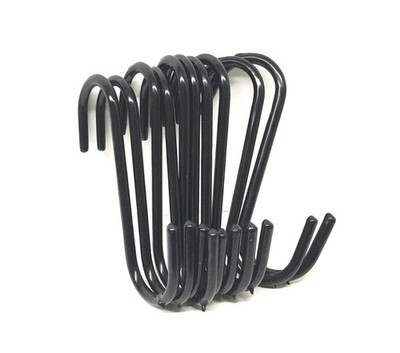 Set of 10 pc S Shape Utility Hook Set Vinyl Coated or Chromed Wire Black Vinyl