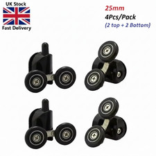 Pack of 4x Twin Shower Door Rollers Runners Wheels Top or Bottom 25mm Dia Black