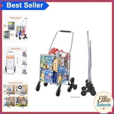 45L Stair Climbing Grocery Cart 6 Wheels 360 Swivel Foldable Utility Cart