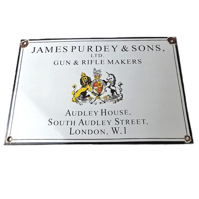 Vintage James Purdey Sign - Hunting Gun Firearm Makers Shot Gas Porcelain Sign