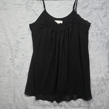 Oscar De La Renta Pink Label Lace Trim Baby Doll Lined Strap Chemise Black Large