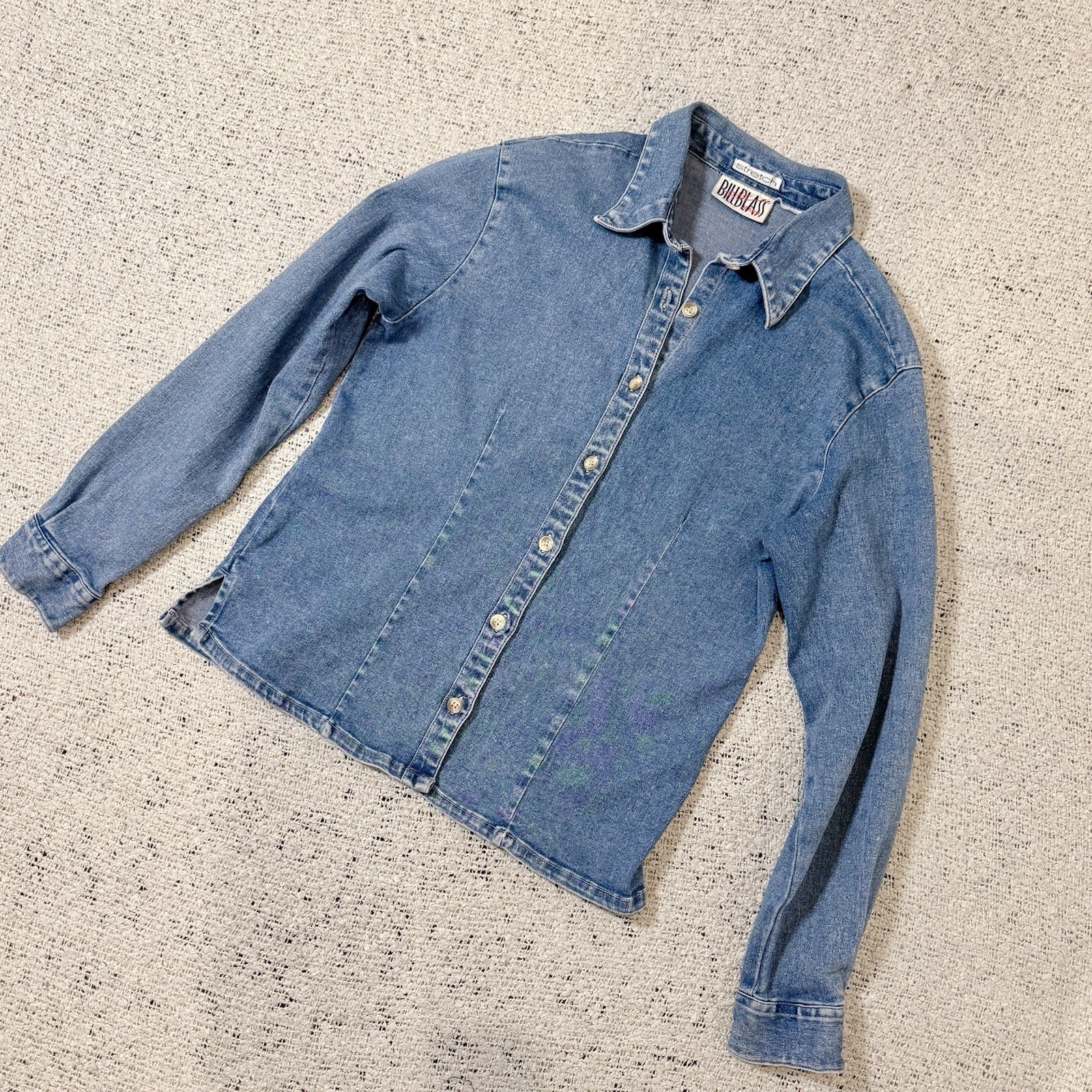 Bill Blass Denim Shirt Fitted Vintage 90s Women’s M Approx Button Up Shirt