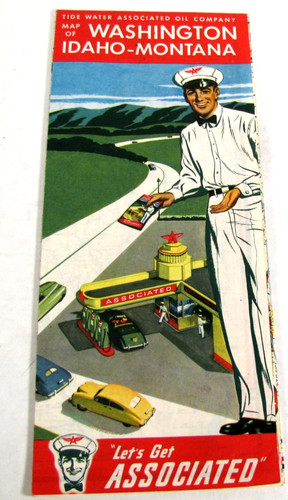 Vintage 1940s Tidewater Flying A Oil Gas Co. Road Map Washington Idaho-Montana