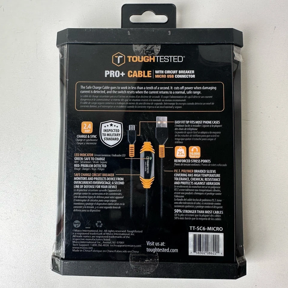 TOUGH TESTED 4 Ft Charge & Sync PRO+ Safe Charge Cable Micro USB - Image 3 of 4