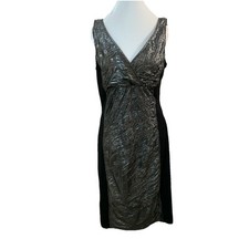 Joseph RIBKOFF Dress Sz 10 Black  Silver Metallic Sleeveless Stretchy Formal