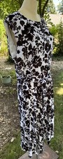 RALPH LAUREN Dress Women Fit Flair Sleevless Belt Black White Floral Sz 16 EUC