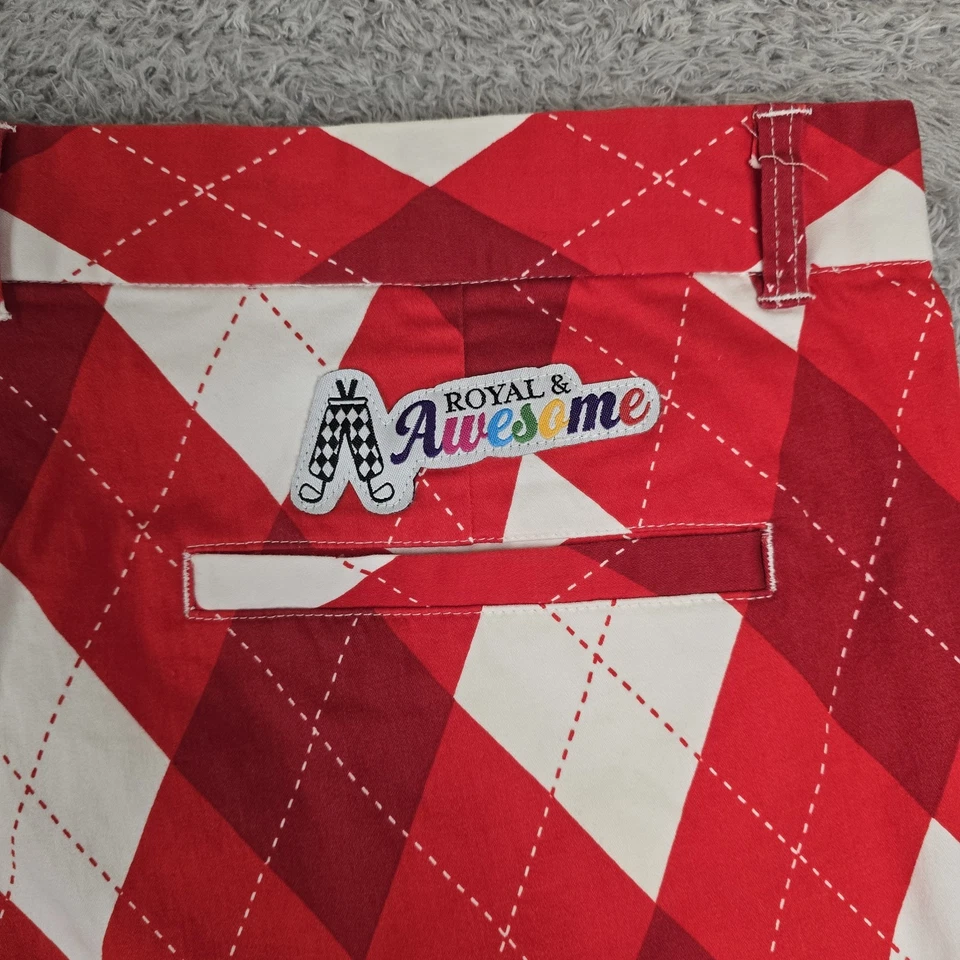 Royal & Awesome Mens 44 Red Argyle Pattern Print Golf Shorts Preppy - Image 4 of 4