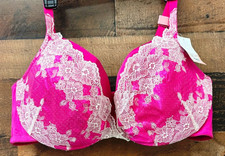 Cacique Hot Pink White Floral Lace Lightly Lined Balconette Bra 48DDD New NWT