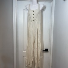 NWT Old Navy Linen Blend Jumpsuit Sz XS Cream Stripe Boho Cottagecore Beach Vaca