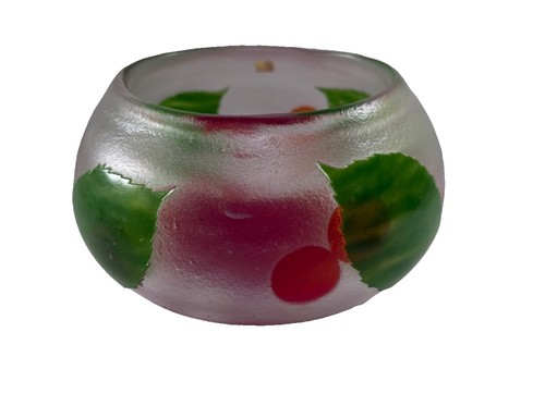 Large Paul Hoff Kosta Boda Cameo Art Glass Cherries Cherry Centerpiece Bowl
