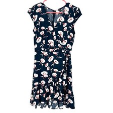 J. Crew Mercantile size 0 short sleeve wrap dress deep teal floral print