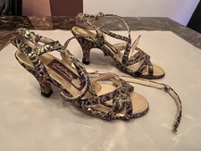 New Celebrity Ballroom Salsa Dance Shoes Gold  Black Sparkle Size 4.5 N Women  s