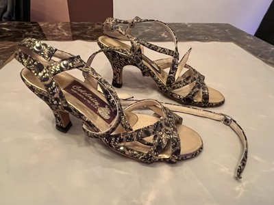 New Celebrity Ballroom Salsa Dance Shoes Gold & Black Sparkle Size 4.5 N Women s