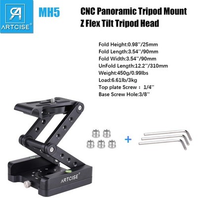 Z Flex Tilt Tripod Head Bubble Level CNC Aluminum 360° Rotation Panoramic Head