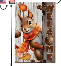 Welcome Fall Garden Flag 12X18Inch the Nut Squirrel Fall Autumn Thanksgiving Gar