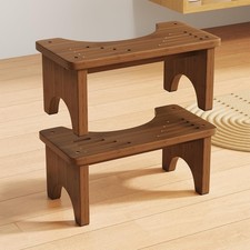 Wood Squatting Potty Stool 6.7" Bamboo 2 Pack - Non-Slip Bathroom Foot Stools