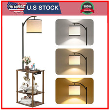 SUNMORY Floor Lamp with Table, End Table with Lamp, Shelves, Charging Station...