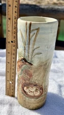 VINTAGE WELLER POTTERY GLENDALE 8” VASE BIRD & NEST 