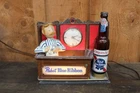 Vintage Pabst Blue Ribbon Beer Metal Bartender Display Clock Sign
