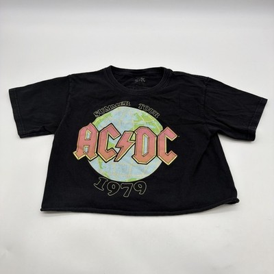 ACDC Cropped T-shirt Girls  10/12 Y Black Graphic Print Logo 100% Cotton.#44053