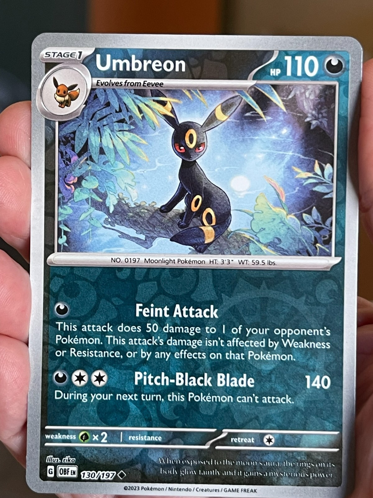 POKEMON UMBREON 130/197 UNCOMMON REVERSE HOLOFOIL OBSIDDIAN FLAMES NM CARD