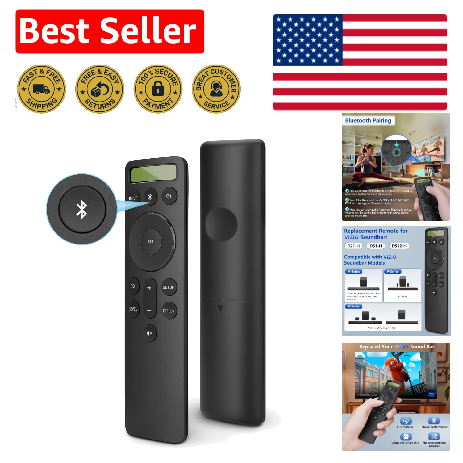 Ergonomic and Lightweight VIZIO Soundbar Replacement Remote with Backlit Display