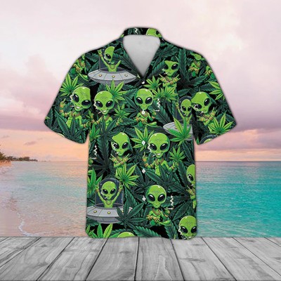 Funny Alien Weed Space Hawaiian Shirt Tropical Aloha Party
