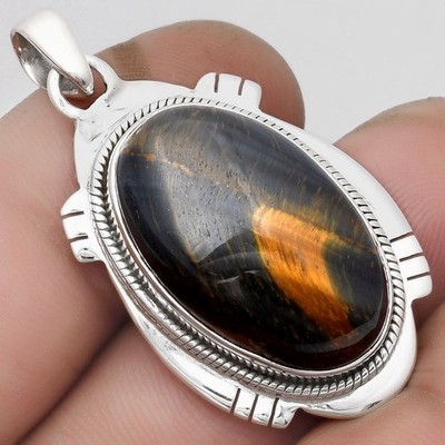 Natural Blue Tiger Eye 925 Sterling Silver Pendant Jewelry P-1463
