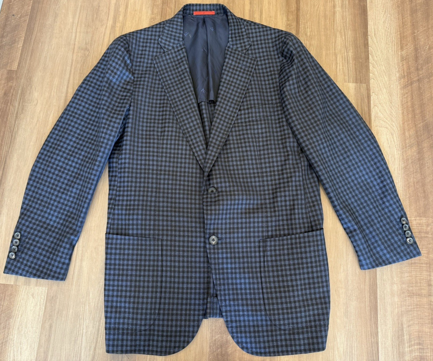 Isaia Napoli Model Dustin 140’s Delain Selection Blue Black Check Blazer  EU 52