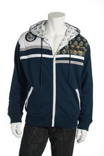Felpa con cappuccio uomo ONOVO Royaluxe XL blu bianco cotone ricamato full zip streetwear