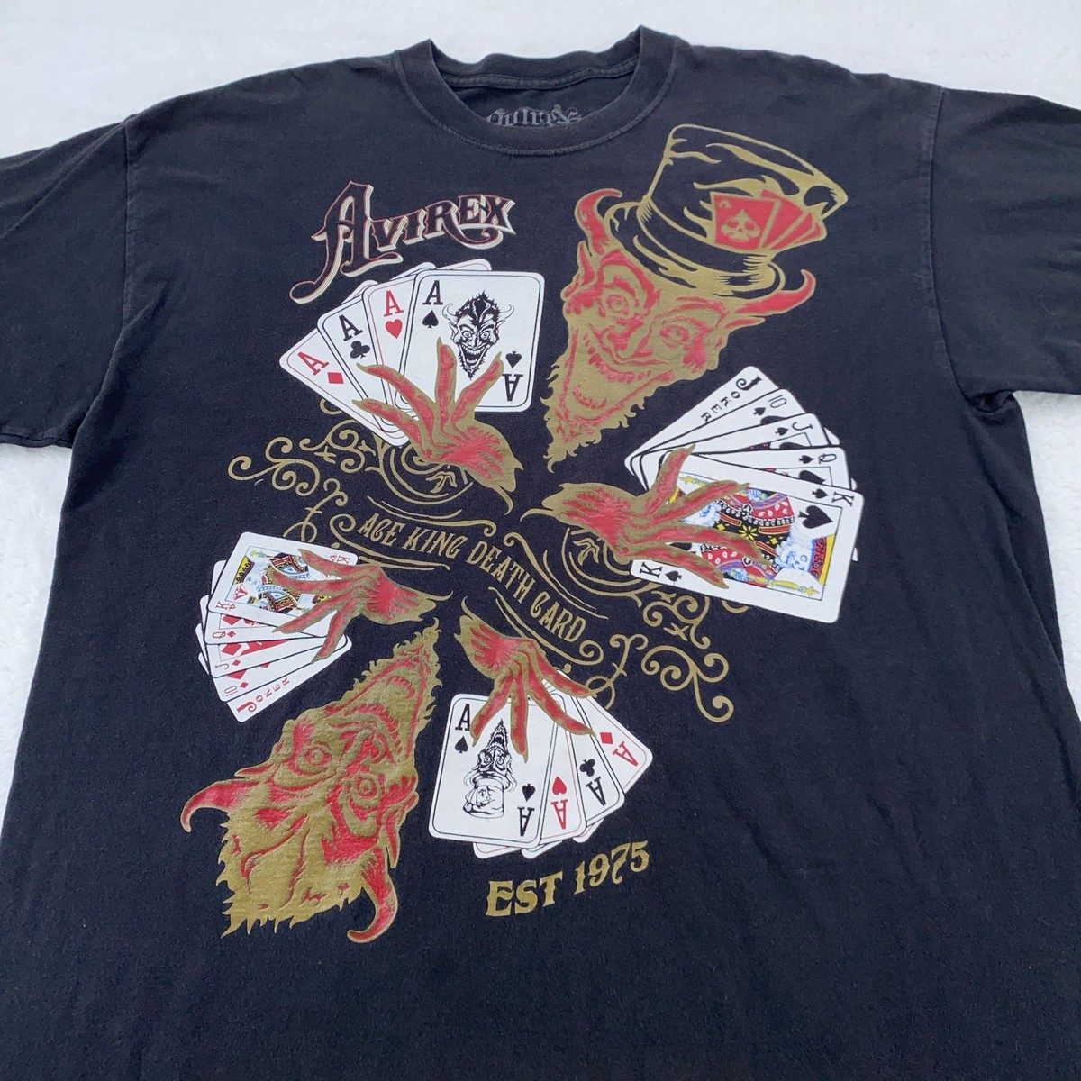 Avirex Shirt Mens L/XL Y2K Ace King Death Card Graphic Playing