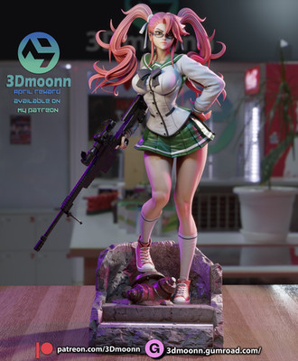 Saya Takagi, Highschool of the Dead, sexy Pin Up, Figur, 3D Druck, UNBEMALT
