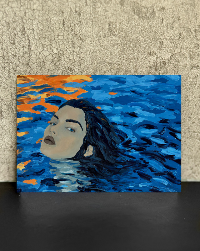 Woman in Water 5x7 Print Fantasy Portrait Original Artwork Ocean Art Waves
