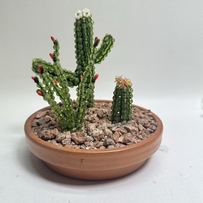 Handmade Beaded Flower Cactus Snake Plant Forever Succulents Terracotta Pot A