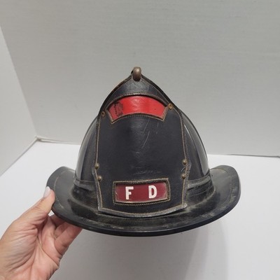 Vintage Cairns & Bros Fiberglass Fire Dept. Helmet With Brass Crown & FD Shield