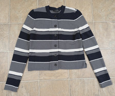 Ann Taylor sz S Cardigan Sweater stripes buttons 4 pockets textured 1333