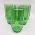 Set Of 6 - Vintage Anchor Hocking Green Sherwood Pattern 7" Tumbler Glasses Cups